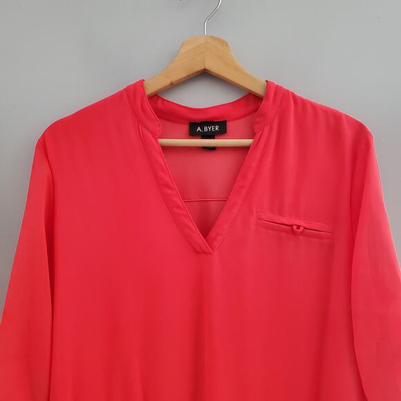 A. Byer Red Lightweight Summer Pullover Drawstring Waist Dress Size L - Picture 3 of 9